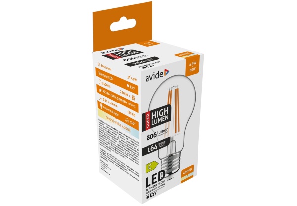 Avide LED Filament Globe 4.9W E27 A60 NW 4000K Super High Lumen Gömb