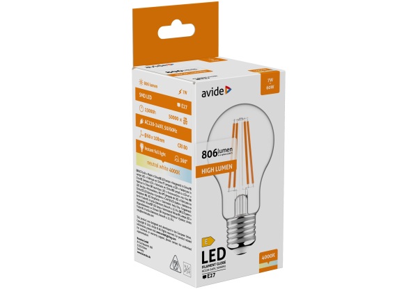 Avide LED Filament Globe 7W E27 NW 4000K Gömb