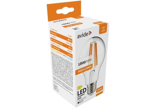 Avide LED Filament Globe 12W E27 A70 180° NW 4000K High Lumen Gömb