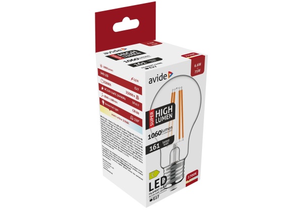 Avide LED Filament Globe 6.6W E27 A60 WW 2700K Super High Lumen Gömb