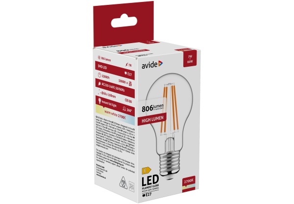 Avide LED Filament Globe 7W E27 WW 2700K Gömb