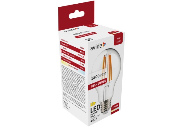 Avide LED Filament Globe 12W E27 A70 WW 2700K High Lumen Gömb