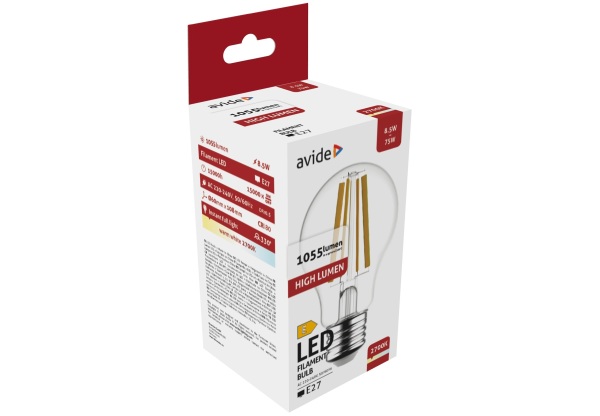 Avide LED Filament Globe 8.5W E27 WW 2700K High Lumen Gömb