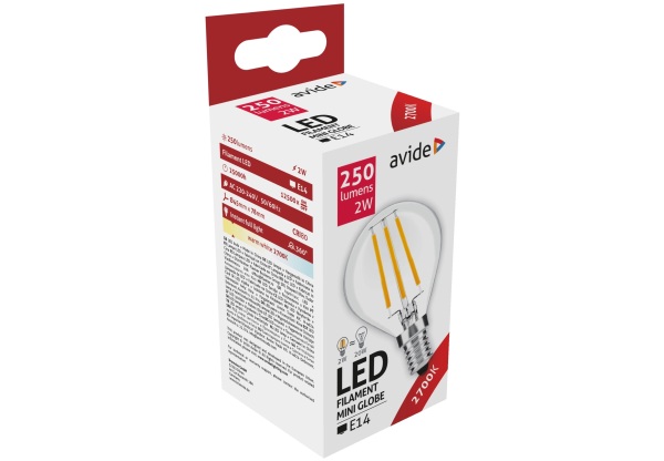 Avide LED Filament Mini Globe 2W E14 WW 2700K Mini Gömb