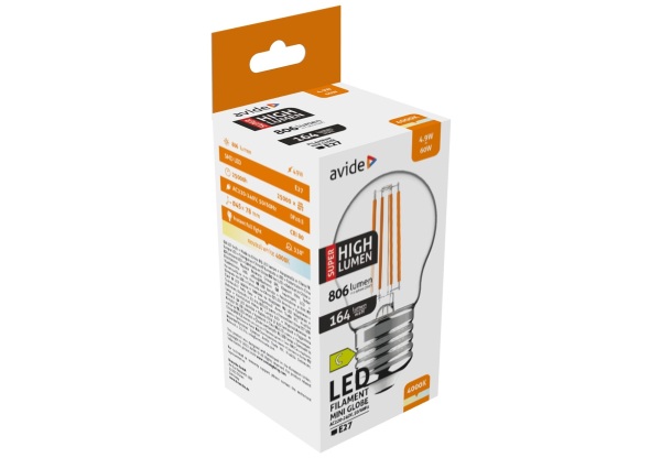 Avide LED Filament Mini Globe 4.9W E27 NW 4000K Super High Lumen Mini Gömb