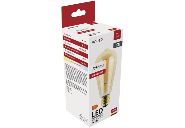 Avide LED Filament ST57 7W Fényerőszabályzós Borostyán E27 WW 2500K Speciális