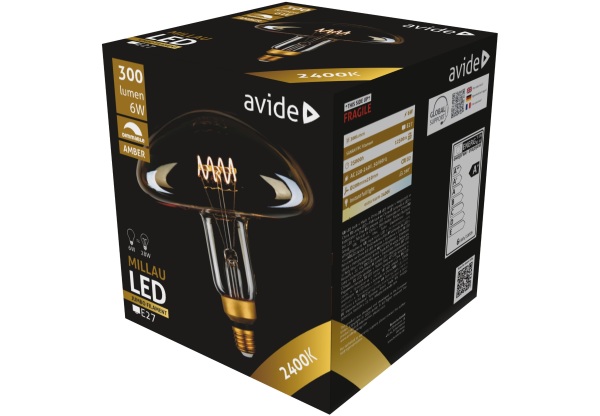 Avide LED Jumbo Filament Millau 200x210mm Amber 6W E27 2400K Fényerőszabályzós Jumbo