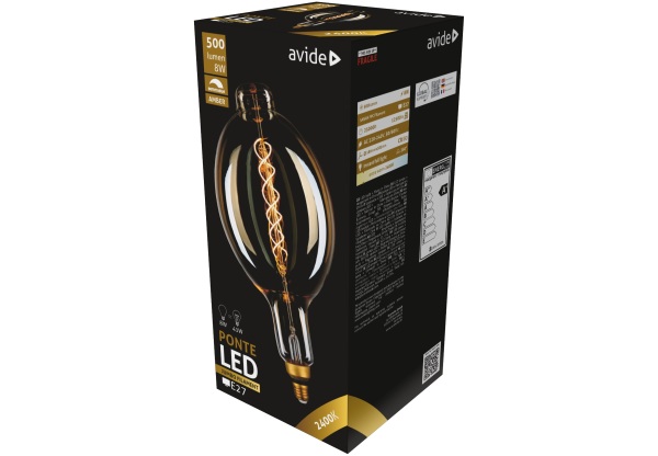 Avide LED Jumbo Filament Ponte 180x385mm Amber 8W E27 2400K Fényerőszabályzós Jumbo