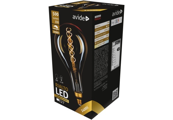 Avide LED Jumbo Filament Rialto 160x320mm Amber 8W E27 2400K Fényerőszabályzós Jumbo