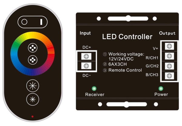 Avide LED Szalag 12-24V 216W RGB 6 Gombos RF Érintőpaneles Távirányító és Vezérlő RGB