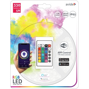 Avide LED Szalag Bliszter 12V 7.2W SMD5050 30LED RGB IP65 5m WIFI TUYA + IR Szettek