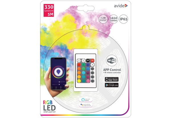 Avide LED Szalag Bliszter 12V 7.2W SMD5050 30LED RGB IP65 5m WIFI TUYA + IR Szettek