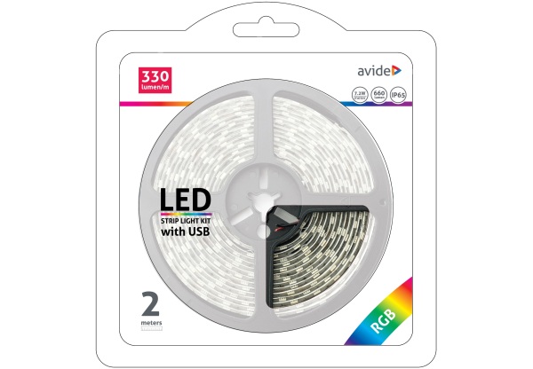 Avide LED Szalag Bliszter 5V 7.2W SMD5050 30LED RGB IP65 2m Szettek