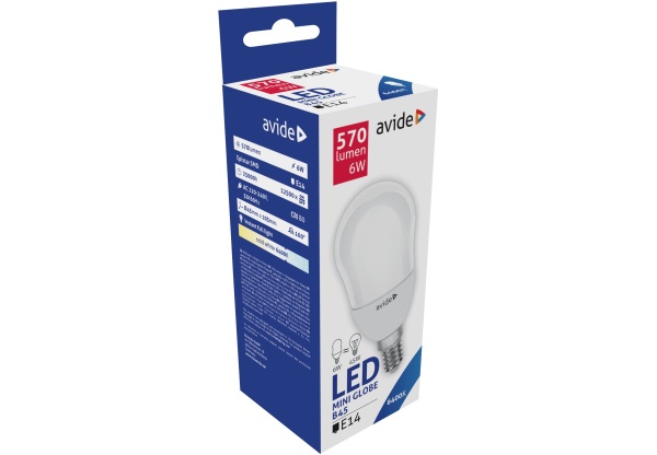 Avide LED Globe Mini B45 6W E14 CW 6400K Mini Gömb