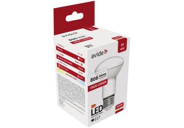 Avide LED R63 8W E27 WW 3000K Reflektív