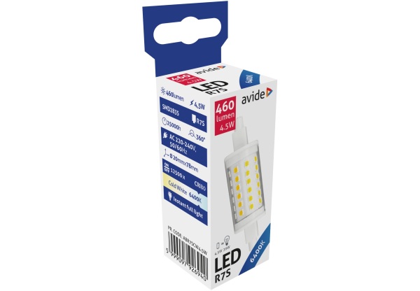 Avide LED 4.5W R7S 20x78mm CW 6400K Lineáris