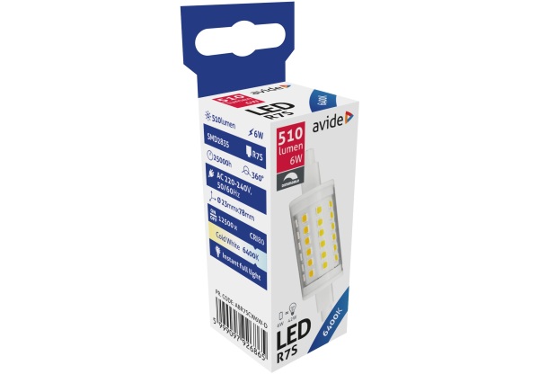 Avide LED 6W R7S 23x78mm CW 6400K Fényerőszabályzós Lineáris