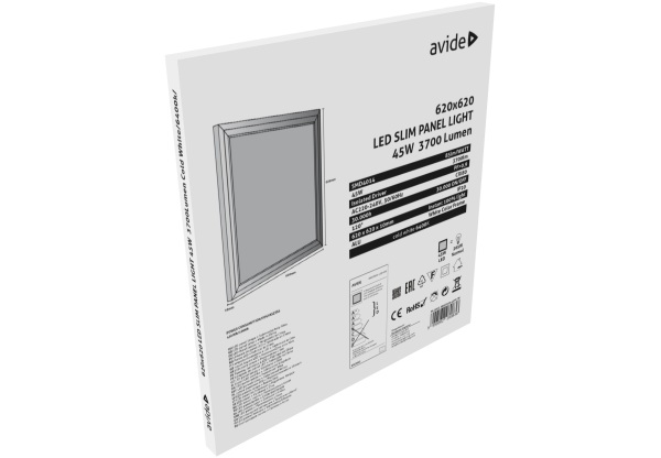 Avide LED Slim Panel 622x622x10mm 45W CW 6400K Value