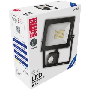 Avide LED Reflektor Slim SMD 30W CW 6400K Mozgásérzékelős PIR SMD