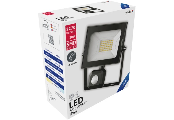 Avide LED Reflektor Slim SMD 30W CW 6400K Mozgásérzékelős PIR Mozgásérzékelős