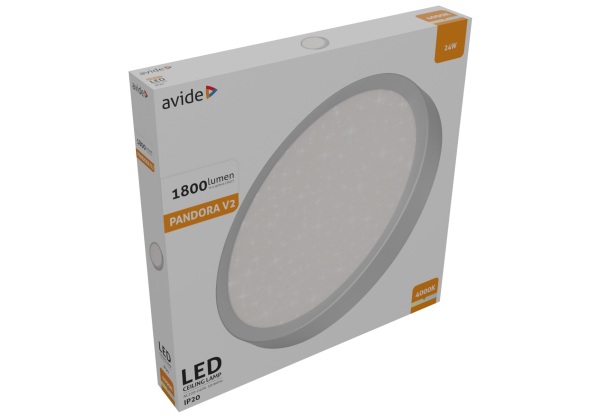 Avide LED Mennyezeti Lámpa Pandora V2 Csillagos Ezüst 24W 380*50mm NW 4000K 24W
