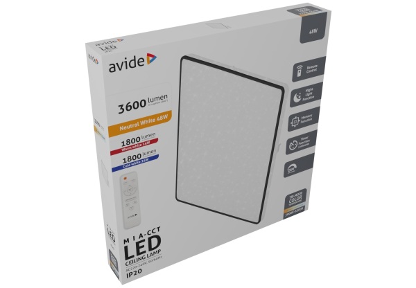 Avide LED Mennyezeti Lámpa Mia-CCT Csillagos 48W (24+24) 420*50mm Távirányítóval Távirányítós