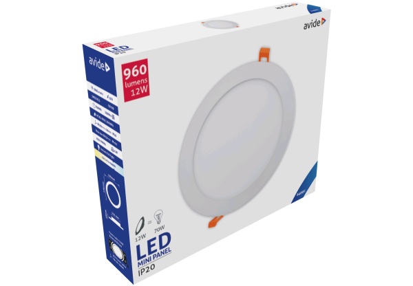 Avide LED Beépíthető Kerek Mennyezeti Lámpa ALU 12W CW 6400K Kerek