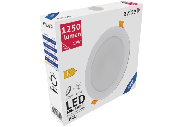 Avide LED Beépíthető Kerek Mennyezeti Lámpa Műanyag 12W CW 6400K Kerek