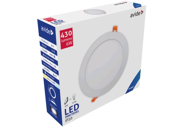 Avide LED Beépíthető Kerek Mennyezeti Lámpa ALU 6W CW 6400K Kerek