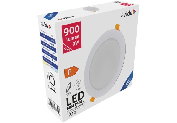 Avide LED Beépíthető Kerek Mennyezeti Lámpa Műanyag 9W CW 6400K Kerek