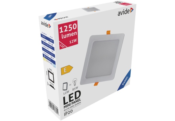Avide LED Beépíthető Négyzetes Mennyezeti Lámpa Műanyag 12W CW 6400K Négyzetes