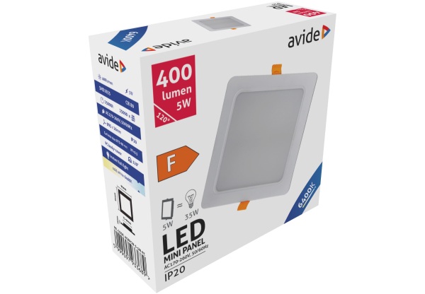 Avide LED Beépíthető Négyzetes Mennyezeti Lámpa Műanyag 5W CW 6400K Négyzetes