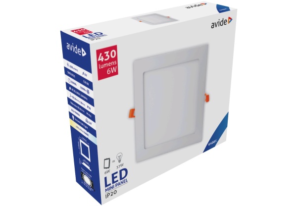 Avide LED Beépíthető Négyzetes Mennyezeti Lámpa ALU 6W CW 6400K Négyzetes