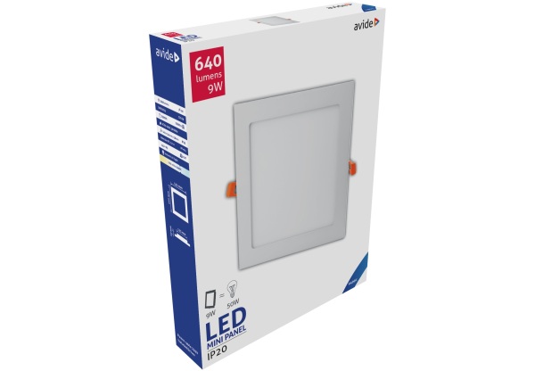 Avide LED Beépíthető Négyzetes Mennyezeti Lámpa ALU 9W CW 6400K Négyzetes