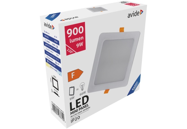 Avide LED Beépíthető Négyzetes Mennyezeti Lámpa Műanyag 9W CW 6400K Négyzetes