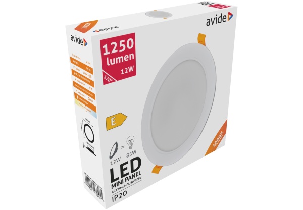 Avide LED Beépíthető Kerek Mennyezeti Lámpa Műanyag 12W NW 4000K Kerek