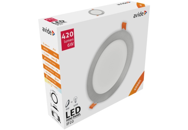 Avide LED Beépíthető Kerek Mennyezeti Lámpa ALU Szatén nikkel 6W NW 4000K Kerek