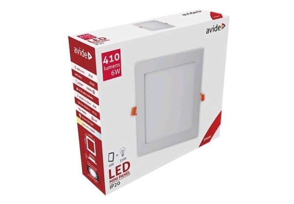 Avide LED Beépíthető Négyzetes Mennyezeti Lámpa ALU 6W WW 3000K Négyzetes