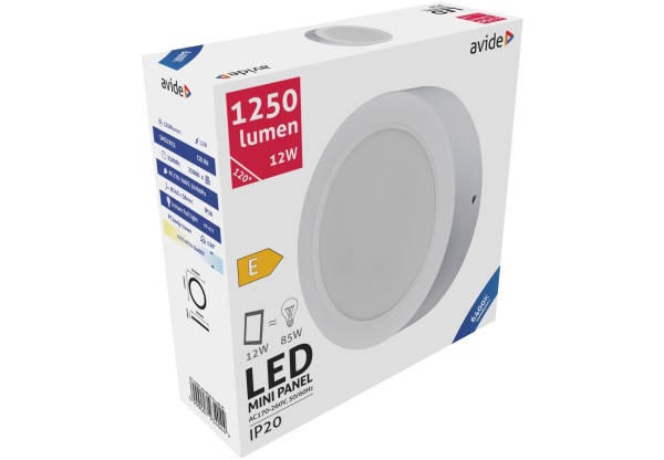 Avide LED Falra Szerelhető Kerek Mennyezeti Lámpa Műanyag 12W CW 6400K Kerek