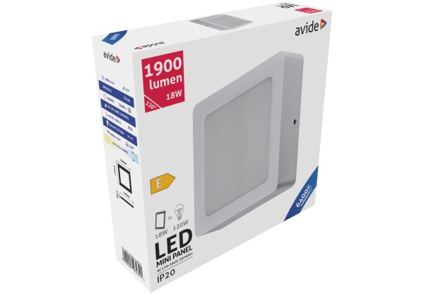 Avide LED Falra Szerelhető Négyzetes Mennyezeti Lámpa Műanyag 18W CW 6400K Négyzetes