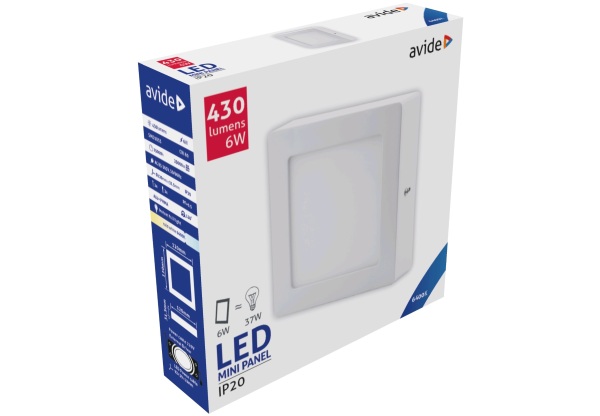Avide LED Falra Szerelhető Négyzetes Mennyezeti Lámpa ALU 6W CW 6400K Négyzetes
