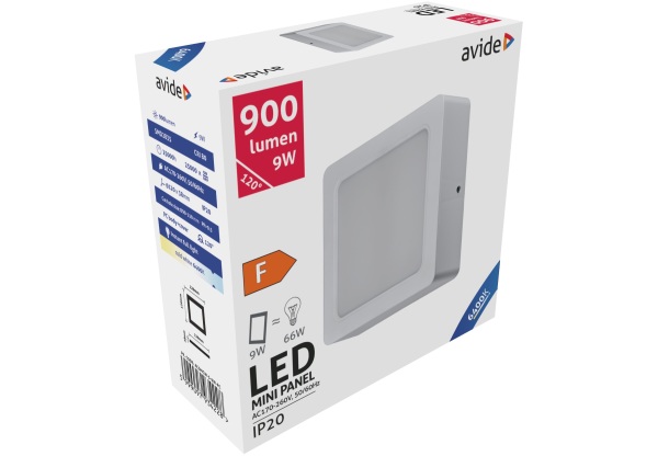 Avide LED Falra Szerelhető Négyzetes Mennyezeti Lámpa Műanyag 9W CW 6400K Négyzetes