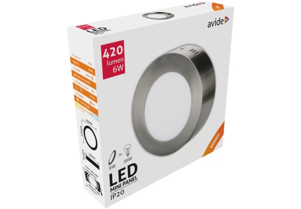 Avide LED Falra Szerelhető Kerek Mennyezeti Lámpa ALU Szatén Nikkel 6W NW 4000K Kerek