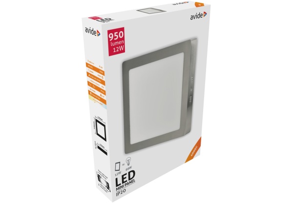 Avide LED Falra Szerelhető Négyzetes Mennyezeti Lámpa ALU Szatén Nikkel 12W NW 4000K Négyzetes
