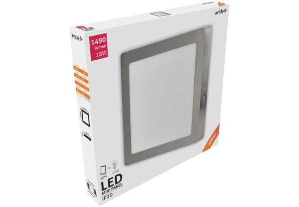 Avide LED Falra Szerelhető Négyzetes Mennyezeti Lámpa ALU Szatén Nikkel 18W NW 4000K Négyzetes