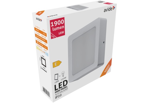 Avide LED Falra Szerelhető Négyzetes Mennyezeti Lámpa Műanyag 18W NW 4000K Négyzetes