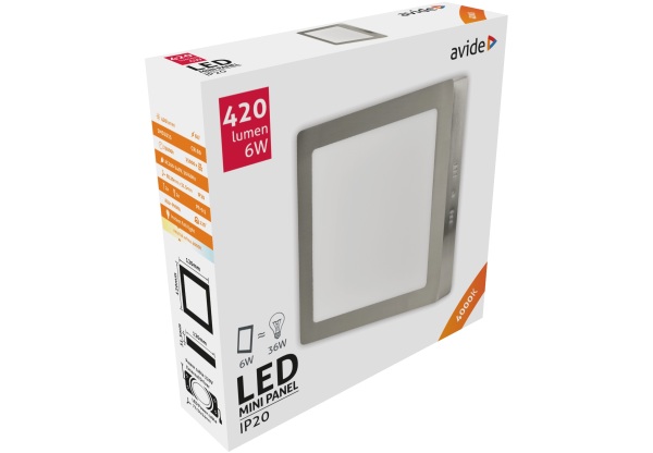 Avide LED Falra Szerelhető Négyzetes Mennyezeti Lámpa ALU Szatén Nikkel 6W NW 4000K Négyzetes