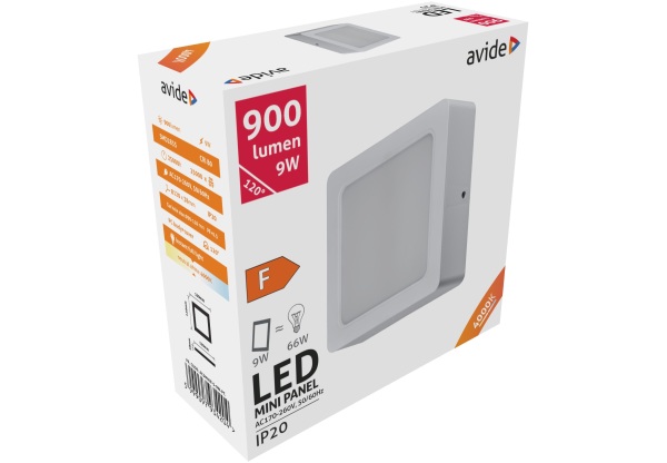 Avide LED Falra Szerelhető Négyzetes Mennyezeti Lámpa Műanyag 9W NW 4000K Négyzetes