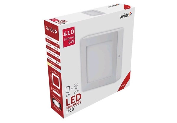 Avide LED Falra Szerelhető Négyzetes Mennyezeti Lámpa ALU 6W WW 3000K Négyzetes