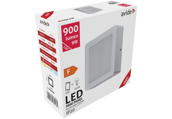 Avide LED Falra Szerelhető Négyzetes Mennyezeti Lámpa Műanyag 9W WW 3000K Négyzetes